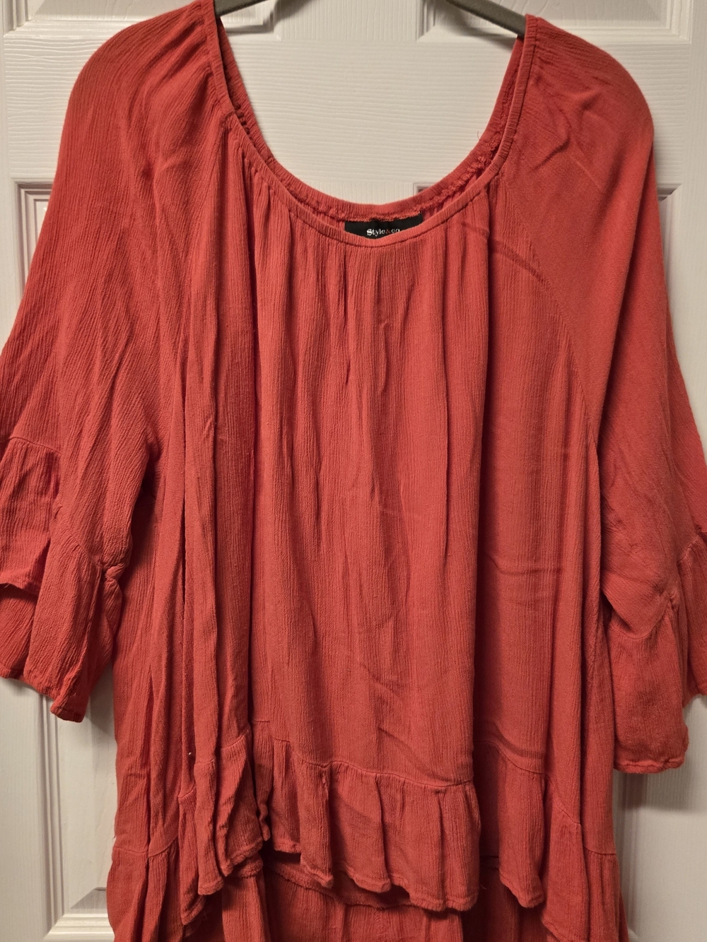 Style & Co. Women's Ruffled Hem Scoop Neck Tunic in Coral